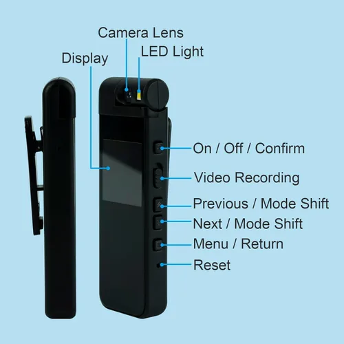 Miniatura 6 de Cámara de cuerpo pequeño 1440P HD Body Video Cam Pantalla de 1.3 "Tarjeta TF 64GB TF Clip de lente giratorio en el sombrero de bolsillo Casquillo