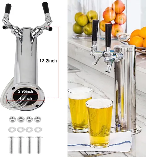 Miniatura 5 de Dispensador de torre de cerveza doble – Torre Kegerator de doble toque, dispensador de torre de cerveza de barril preinstalado, línea de cerveza
