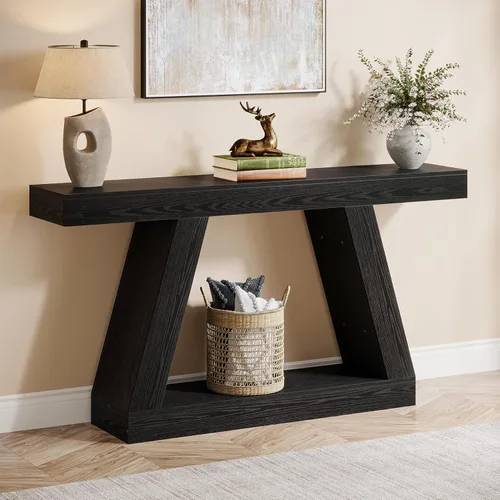 Tribesigns Mesa consola de granja, mesa de sofá rústica de 55 pulgadas con almacenamiento, mesa de entrada de madera industrial para pasillo, sala
