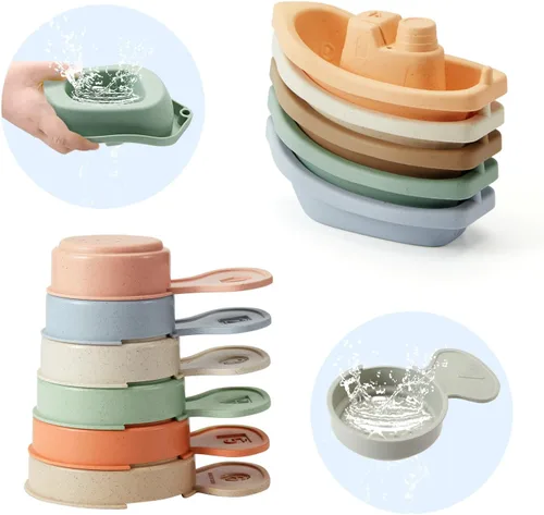 Juguetes de baño para bebés, 11 piezas | Juguetes de baño sin molde para niños pequeños con barquitos de baño | Cucharas de baño educativas con