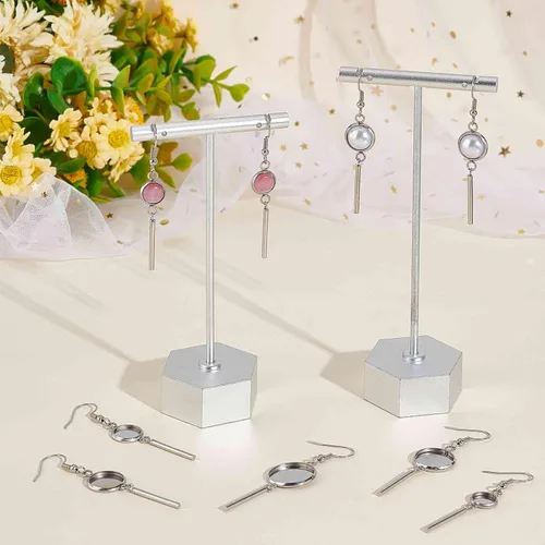 Miniatura 4 de SUNNYCLUE 1 caja de 20 piezas de aretes de cabujones en blanco de acero inoxidable bandejas de bisel de cabujón redondo plano para cúpulas