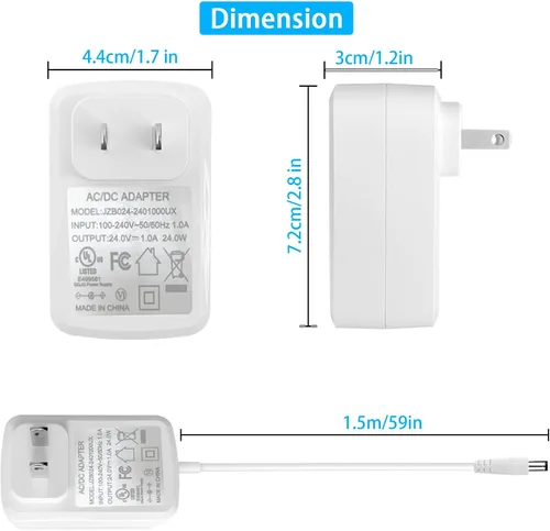 Miniatura 7 de Adaptador de fuente de alimentación de 24 V 1 A, color blanco con 5 puntas, 24 W CA 100-240 V a CC 24 voltios, conmutación clase 2 para tira de luz