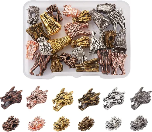 Miniatura 19 de FASHEWELRY Cuentas espaciadoras de forma animal de metal tibetano Elefante de plata antigua