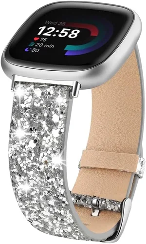 Miniatura 9 de Correa brillante compatible con Fitbit Versa 4/Fitbit Versa 3/Fitbit Sense 2/Sense Bandas Mujer Bling Glitter Correa de Cuero Accesorio de Correa