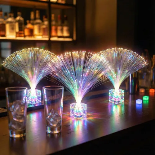Miniatura 5 de Amylove 16 mini lámparas de fibra óptica a granel con luz LED cambiante de color para centro de mesa que brilla en la oscuridad, suministros