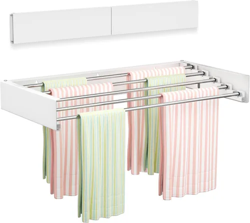 Miniatura 7 de Vikaqi Tendedero de Ropa Montado en la Pared de 32", Tendedero Plegable de Pared para Lavandería Plegable Interior, Tendedero de Ropa Plegable
