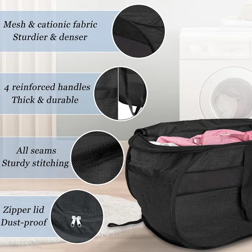 Miniatura 5 de Cesta de lavandería desplegable de malla extra grande de 100 litros con tapa y asas, paquete de 2, cesta de ropa sucia plegable XL