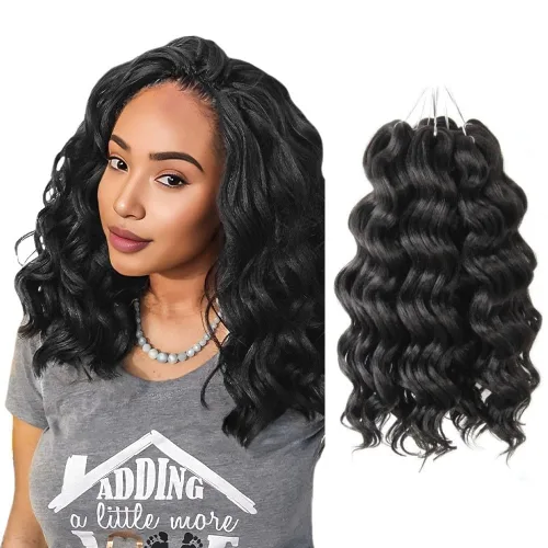 Miniatura 37 de Pelo de onda marina con trenzas de ganchillo, 6 pulgadas, 8 paquetes, trenzas rizadas suaves y profundas, extensiones de pelo sintético ondulado