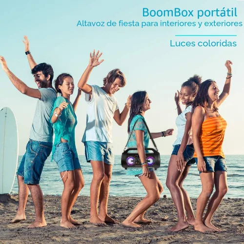 Miniatura 4 de Altavoz Bluetooth, Boombox Bluetooth portátil de 30 W con subwoofer, radio FM, luces coloridas RGB, ecualizador, sonido estéreo, graves potentes