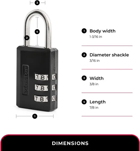 Miniatura 5 de Master Lock 647EC2 - Candado de combinación negra, cerradura de casillero de gimnasio para interiores con código personalizable de 3 dígitos