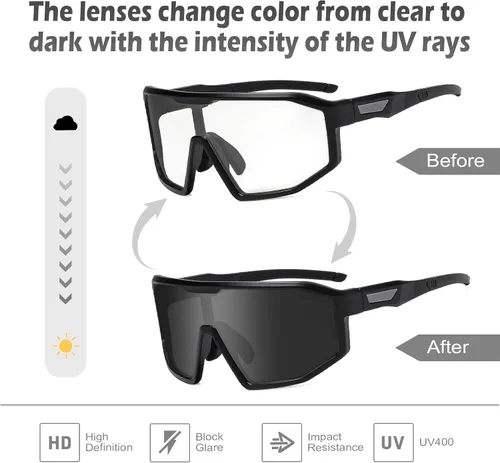 Miniatura 3 de Gafas de ciclismo fotocromáticas para hombres y mujeres, gafas de sol deportivas transparentes, para montar en bicicleta de montaña, MTB