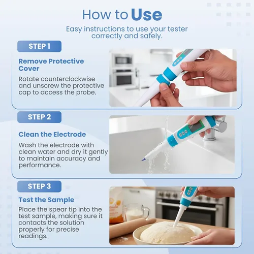 Miniatura 6 de Medidor digital de pH para alimentos, probador de pH profesional con sonda de lanza para masa madre, fermentación, salsa picante, enlatado, queso