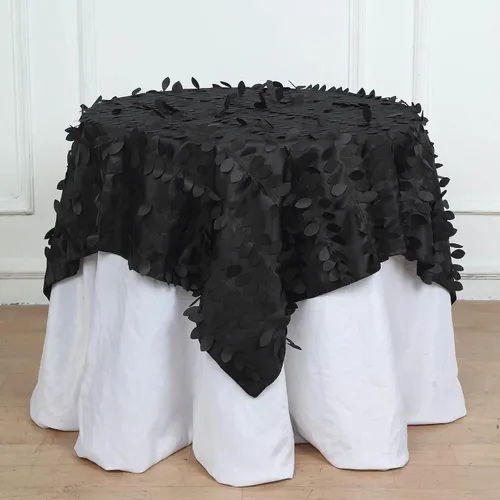 Miniatura 4 de TABLECLOTHSFACTORY - Mantel cuadrado de tela de tafetán de pétalos de hojas 3D de 54 pulgadas, color negro