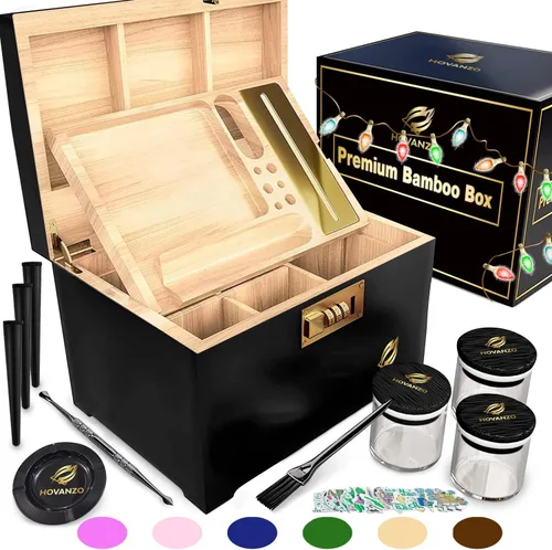 Miniatura 7 de Caja de almacenamiento grande de bambú premium con bandeja extraíble, caja de madera de almacenamiento para hierbas y accesorios, juego de caja