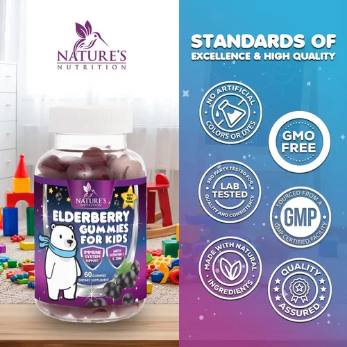 Miniatura 4 de Gomitas de saúco para apoyo inmunológico para niños, vitaminas C, zinc y apoyo para niños, suplemento de saúco Nature's Sambucus vegano, sin gluten