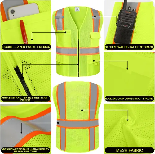 Miniatura 2 de Chalecos de seguridad con logotipo personalizado (S, M, L, XL, 2XL, 3XL, 4XL) Chalecos de seguridad reflectantes de alta visibilidad Clase 2