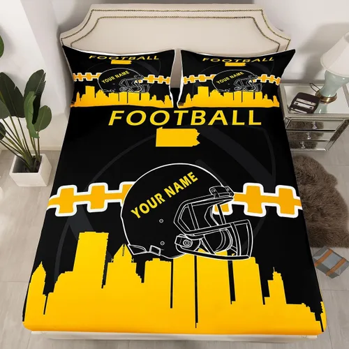 Miniatura 29 de Erosebridal Juego de sábanas bajeras personalizadas de fútbol americano para niños y niñas, juego de cama de jugadores de fútbol, juego de ropa