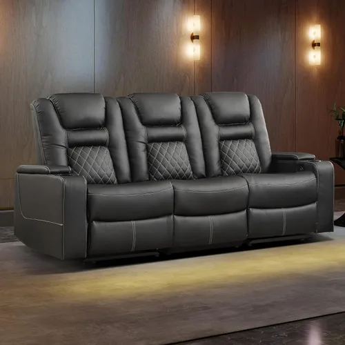 Miniatura 13 de EBELLO Asientos de cine en casa, silla reclinable de imitación de cuero para películas con almacenamiento oculto en los brazos, sofá reclinable