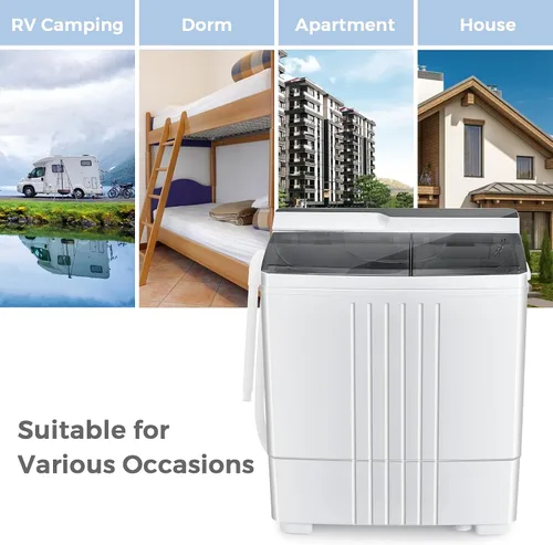 Miniatura 9 de Giantex Lavadora portátil, capacidad de 21 libras, lavadora de 14.4 libras y centrifugado de 6.6 libras, compacta para apartamento y RV, blanco