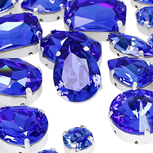 Miniatura 22 de DONGZHOU Diamantes de imitación para coser con ajuste de garra, Piedra Fantasía con agujero hueco, gemas plateadas con parte trasera plana