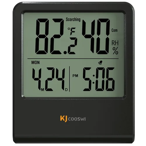 Termómetro de interior, termómetro de habitación y higrómetro con reloj, medidor de temperatura y humedad con reloj, indicador doble de confort,