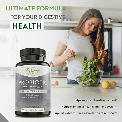 Miniatura 4 de Pure By Nature Probióticos para mujeres y hombres, 13 cepas con 25 mil millones de UFC, probióticos para la salud digestiva, salud intestinal, apoyo