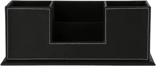 Miniatura 4 de KINGFOM Organizador de escritorio para suministros de oficina, caja de almacenamiento de piel sintética, 4 compartimentos divididos para bolígrafos