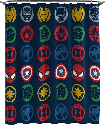 Miniatura 2 de Jay Franco Marvel Avengers Shields - Juego de baño de 14 piezas, incluye cortina de ducha, 12 ganchos y alfombra de baño antideslizante, tela