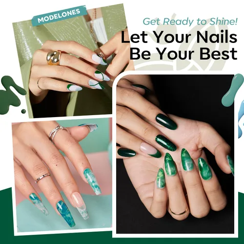Miniatura 5 de modelones - Juego de 6 esmaltes en gel, tonos primavera, verano, gris brumoso, verde oscuro, brillantina, verde salvia, azul celeste, manicura A A6