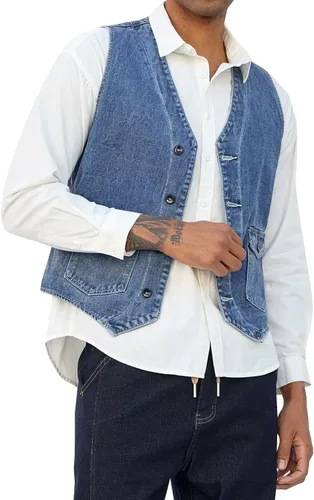 Miniatura 6 de LONGBIDA Chaleco de mezclilla para hombre, casual, ajustado, sin mangas, para exteriores