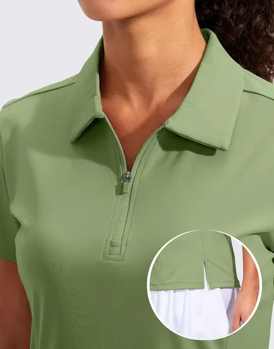 Miniatura 4 de Viodia Camisa de golf para mujer, manga corta, con cremallera, de secado rápido, elástica, con cuello de tenis, ropa de golf