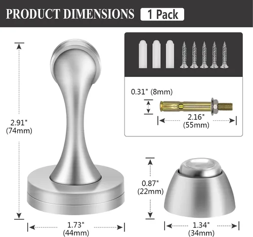 Miniatura 2 de Paquete de 4 topes magnéticos para puerta, topes de puerta de acero inoxidable, soporte magnético de pared para piso, resistente y moderno, plateado