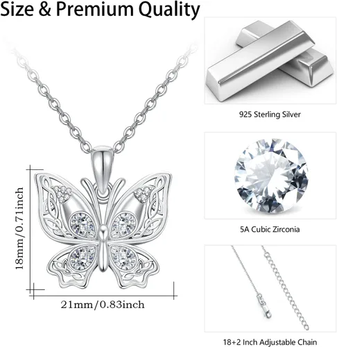 Miniatura 6 de Butterfly Necklace S925 Sterling Silver Butterfly Pendant Necklace Sparkly Cubic Zirconia Butterfly Necklace Butterfly Jewelry Gift for Women Girl
