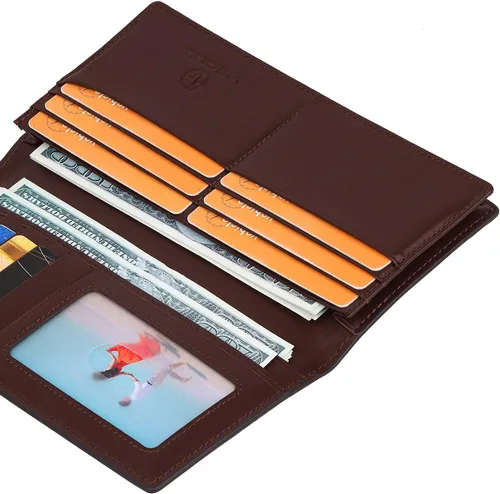 Miniatura 5 de Billeteras de cuero para hombre con 3 compartimentos para efectivo 12 ranuras para tarjetas de crédito