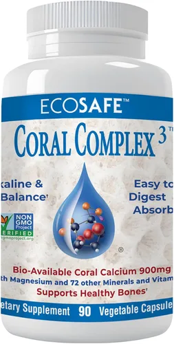 Coral Complex 3 Suplemento de calcio Vitamina D3 y magnesio – 900 mg de calcio coral biodisponible para fuerza ósea, apoyo articular y equilibrio de