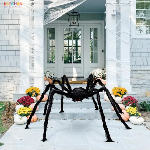 Miniatura 5 de KatchOn, Araña gigante peluda negra de Halloween, 6.5 pies, araña falsa plegable para decoración de Halloween al aire libre Decoración de verano