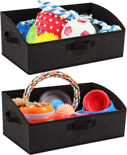 VCEPJH Organizador de caja de juguetes plegable para perros, paquete de 2 cubos grandes de juguetes para perros con asa de tela, cesta abierta para
