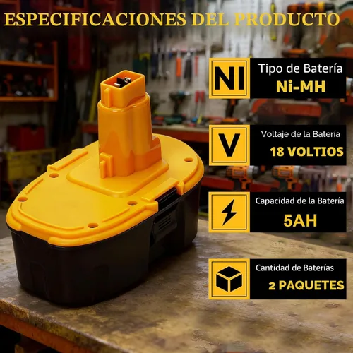 Miniatura 2 de Batería de repuesto mejorada de 18V para herramientas Dewalt 18V tipo XRP, paquete de 2 baterías Ni-MH de 5.0Ah compatibles con DC9096, DC9071