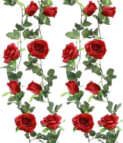 Miniatura 7 de Felice Arts Paquete de 2 guirnaldas de rosas artificiales color blanco crema de 6.5 pies cada guirnalda de rosas artificiales colgantes para arco
