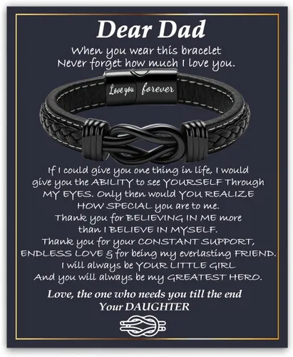 Miniatura 18 de Gifts for Men Infinity Leather Bracelet for Dad New Daddy Husband Boyfriend Son Grandson Brother Nephew Uncle Black Braided Engraved Leather Jewelry
