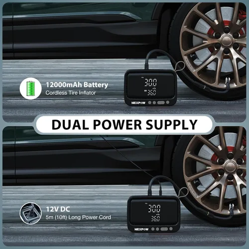 Miniatura 3 de NEXPOW Inflador de neumáticos, compresor de aire portátil, bomba de aire de 150 PSI para neumáticos de automóvil con manómetro digital y apagado