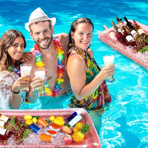 Miniatura 5 de Poen 4 unidades de barra inflable para servir, enfriador de alimentos con confeti brillante, bandeja de hielo inflable para alimentos, bebidas