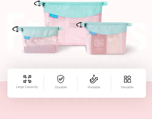 Miniatura 6 de Pack all bolsa con cremallera de material resistente al agua, bolsa de malla con cremallera para almacenamiento, viajes, oficina (pequeña, rosa)