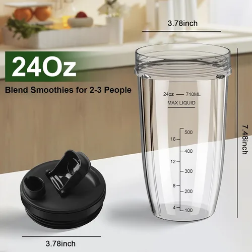 Miniatura 4 de Vasos de licuadora de repuesto para Ninja, vasos de licuadora Ninja de 24 onzas con tapas para llevar compatibles con Ninja BN401, BL450, BL456