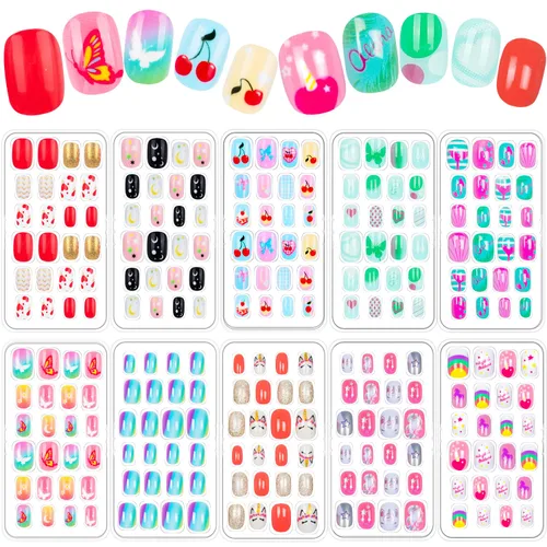 Miniatura 11 de 240 piezas de uñas postizas para niñas, uñas artificiales para niñas, uñas postizas de presión para niñas, uñas de acrílico de cubierta completa