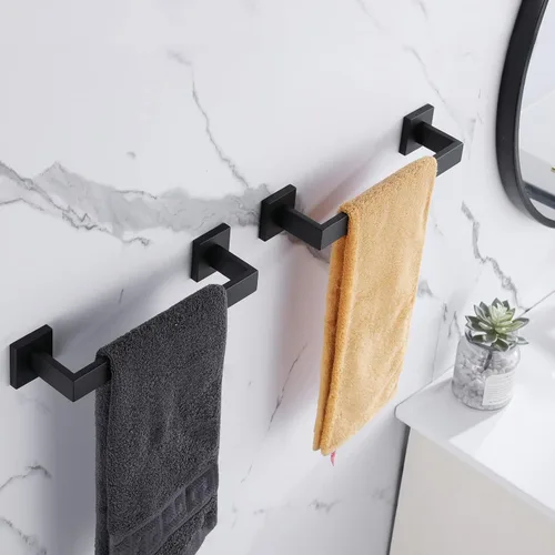 Miniatura 2 de LANC Barras para toallas de baño de 12 pulgadas, paquete de 2, estantes cuadrados negros mate para toallas de baño, soportes para toallas de mano