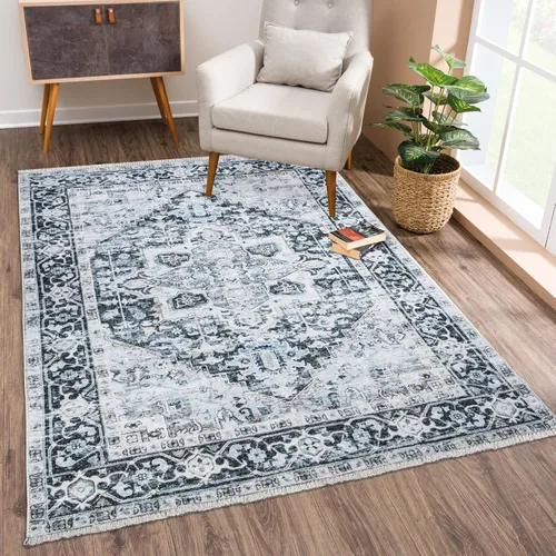 Bloom Rugs Alfombra lavable antideslizante de 2 x 3 pies – Alfombra tradicional oriental azul mezclilla para sala de estar, dormitorio, comedor y
