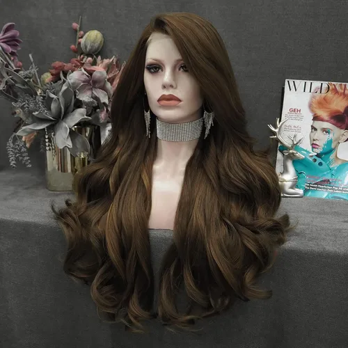 Miniatura 8 de IMSTYLE Peluca rubia con encaje frontal, pelucas de cabello sintético de onda larga para mujer, línea capilar natural, cabello rubio seguro al Rubio