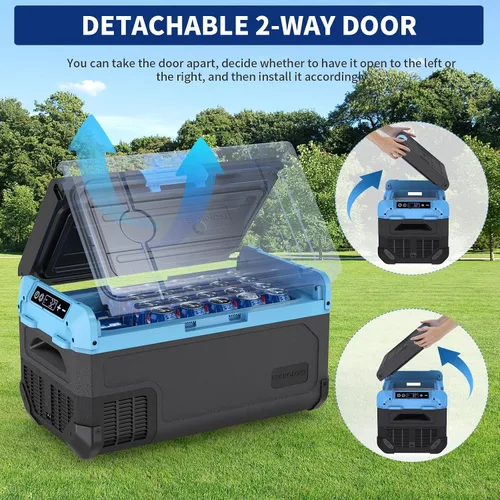 Miniatura 5 de Refrigerador portátil para auto de 20L, refrigerador con congelador de una zona de 21QT con evaporador de expansión por soplado, puerta reversible