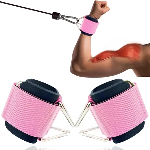 Miniatura 12 de Paquete de 2 muñequeras para máquina de cable, acolchado de neopreno ajustable, talla única, correas de muñeca de fitness para hombres y mujeres Rojo
